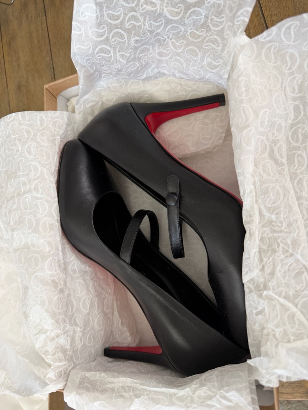 Christian Louboutin Black Leather Mary Jane Pumps with Red Bottoms